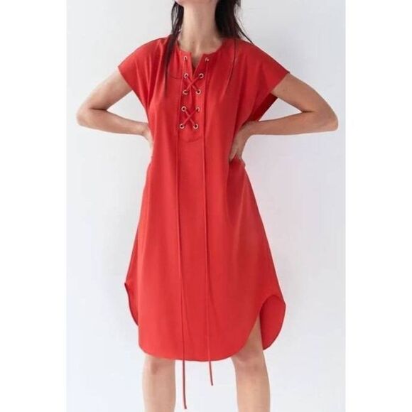 Tess Giberson red lace up neck dress sz 4 - Picture 1 of 6